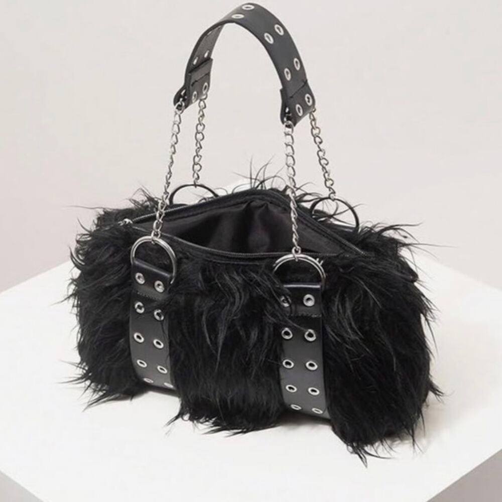 MakeMeChic Women's Faux Fur Bag Top Handle Fuzzy Shoulder. Bag